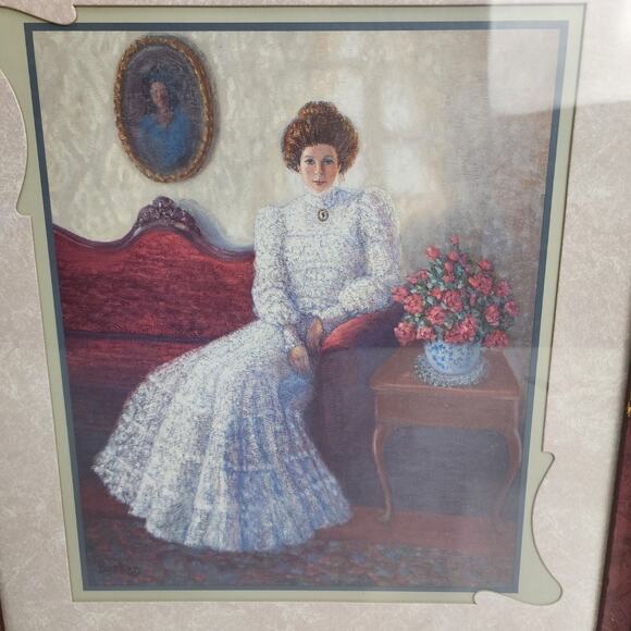 Vintage "Louisa Anne" Victorian Lady Painting Framed Unique Signed G. Barker - Picture 2 of 8